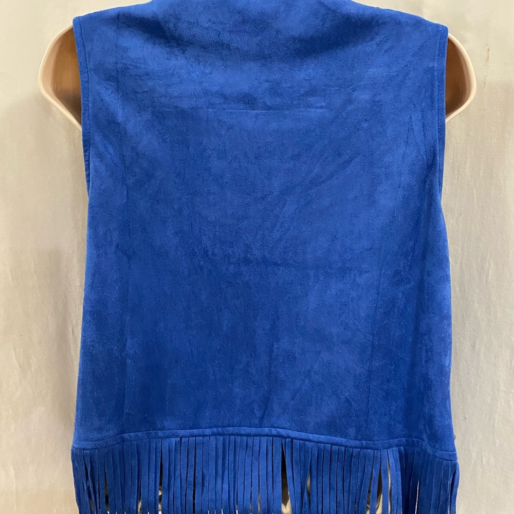 Vocal Stud Embellished Fringe Vest, feels like suede but washable, Royal Blue . - Picture 7 of 10